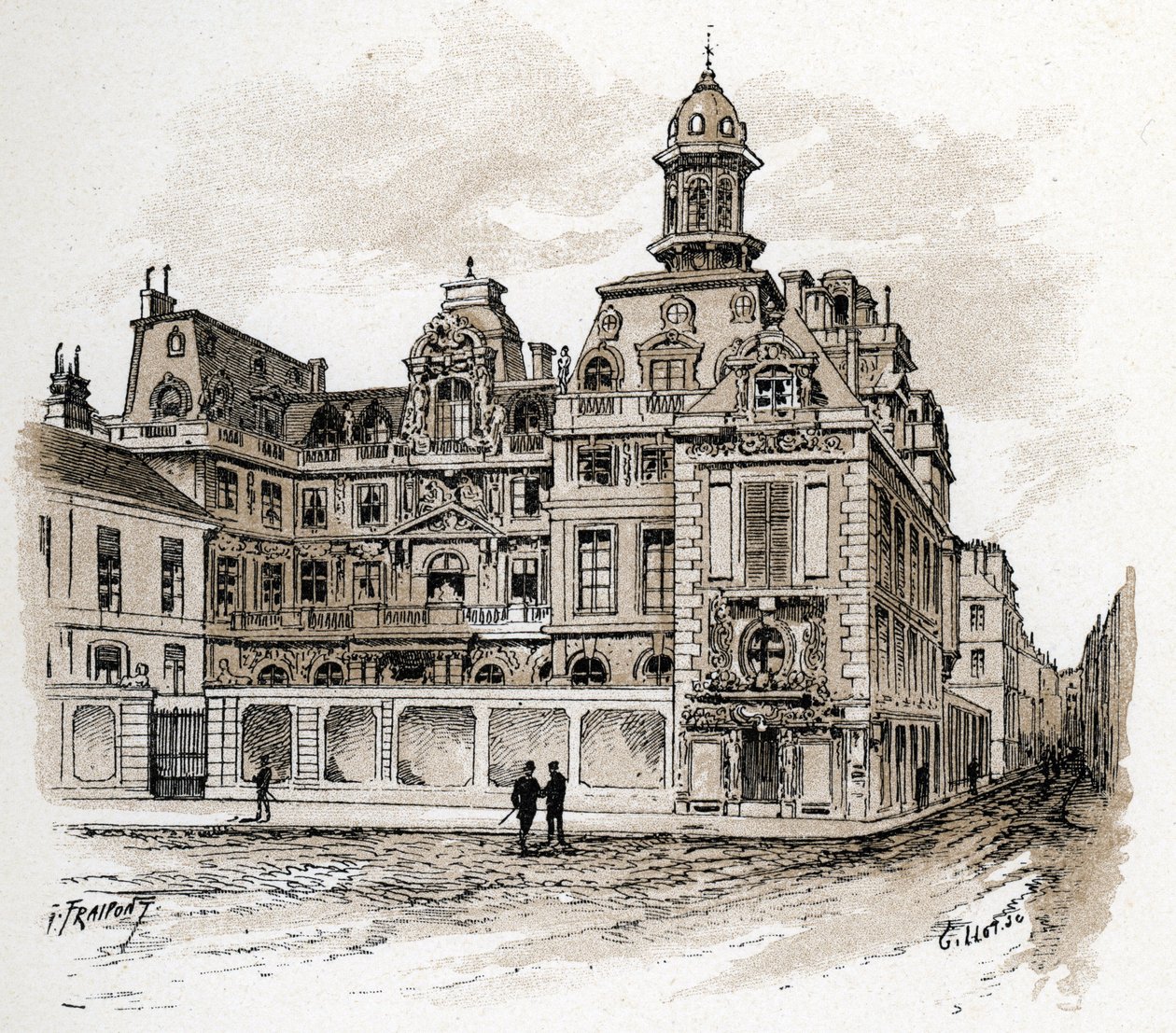 Utsikt over Hotel de la Valletta på Quai des Celestins, Paris (Utsikt over Hotel Valette på quai des Celestins, Paris) Tegning av Gustave Fraipont (1849-1923) henter fra Saint-Juirs "" La seine a travers Paris" av Gustave Fraipont