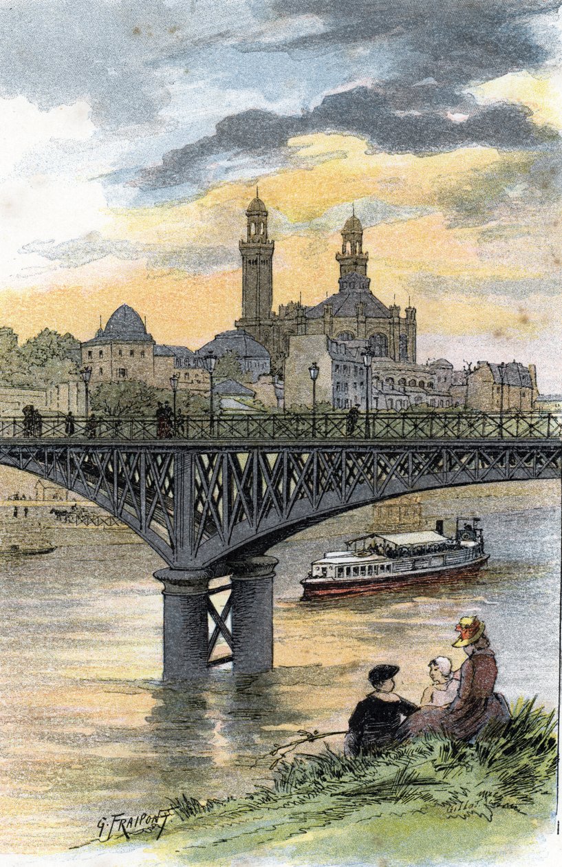 Utsikt over gangbroen til Passy (nå broen til Bir Hakeim) i Paris Tegning av Gustave Fraipont (1849-1923) fra Saint-Juirs av Gustave Fraipont