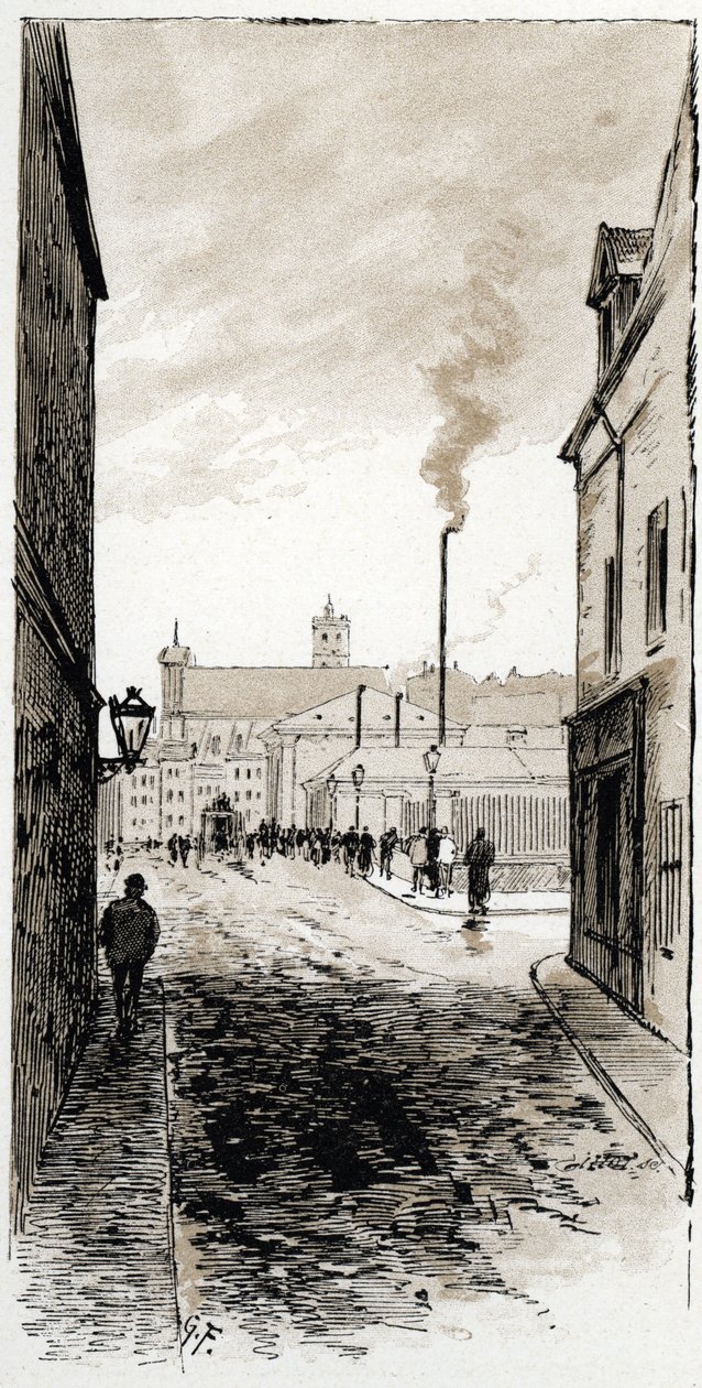 Utsikt over likhuset i Paris på ile de la cite, Paris Tegning av Gustave Fraipont (1849-1923) fra Saint-Juirs av Gustave Fraipont
