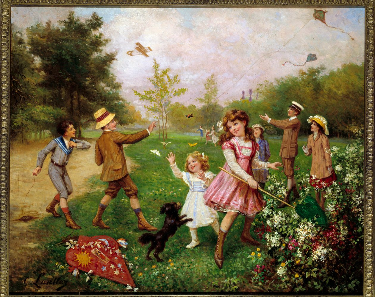 Sommerfugljakten. Maleri av Gustave Francois Lasellaz (1848-1910) av Gustave Francois Lasellaz