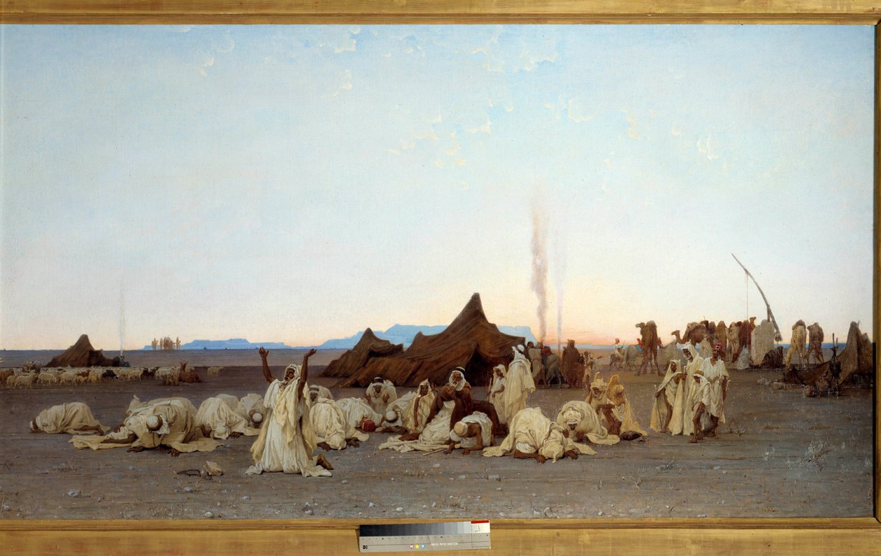 Kveldsbønn i Sahara-ørkenen detalj. Maleri av Gustave Achille Guillaumet (1840-1887) 1863 Søn. 1,3x2,8 m. Paris, musee d