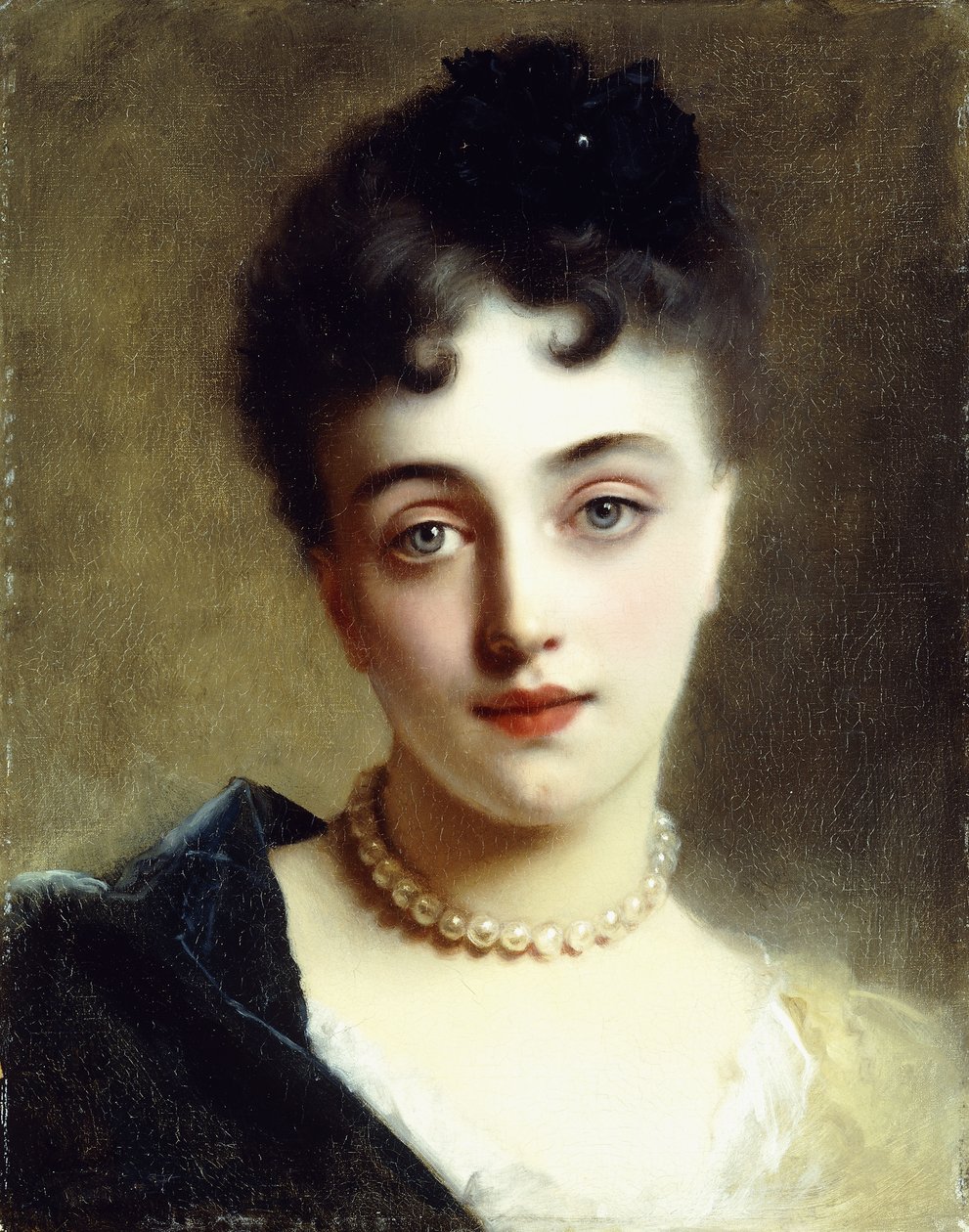 En elegant dame med perler, av Gustave Jacquet
