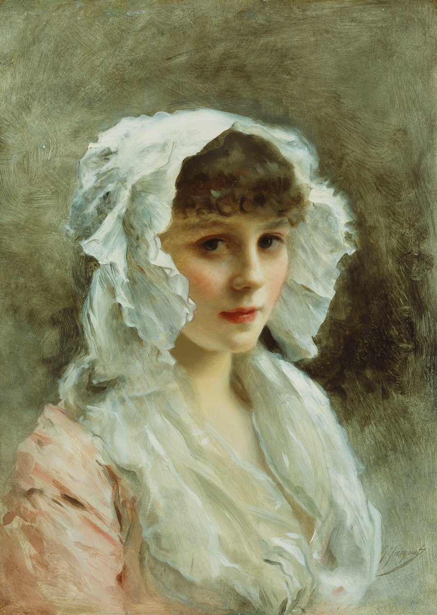 Portrett av en dame i en hvit panser, av Gustave Jacquet