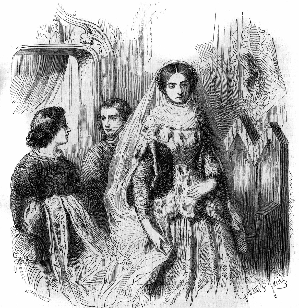 Portrett av Jeanne de Montmorency, datter av Bouchard 1st de Marly. 13.-14. århundre. Gravering av Gustave Janet av Gustave Janet