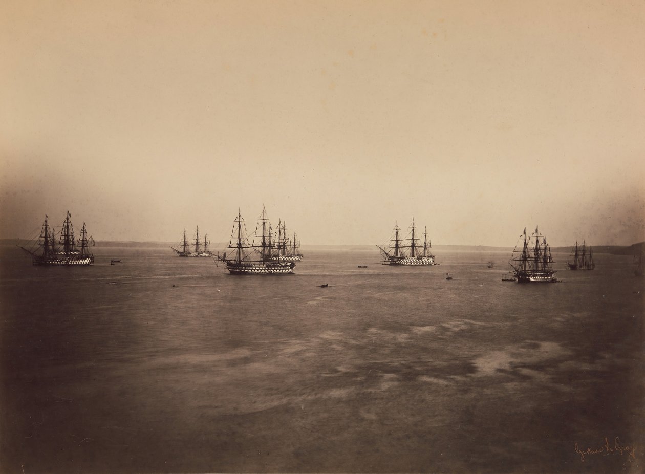 Den franske og engelske flåten, Cherbourg, august 1858. av Gustave Le Gray