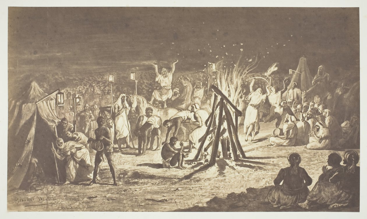 Uten tittel [Maleri av leirbålene ved Camp de Chalons av Bénédict Masson], 1857. av Gustave Le Gray