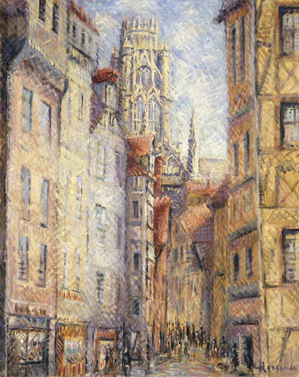 Rouen, en gate ved kirken; Rouen, rue avec L "Eglise, ca. 1920 av Gustave Loiseau