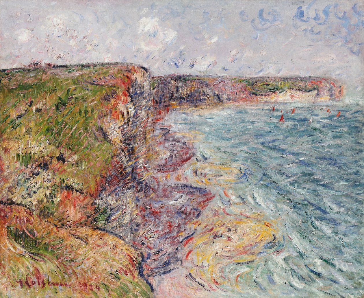 Seilbåter nær klippene, Yport; Seilbåter nær Falaises, Yport, 1924 av Gustave Loiseau
