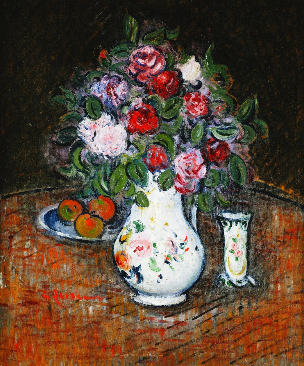 Vase med blomster og skål med frukt; Vase de Fleurs et Bol de Fruits, av Gustave Loiseau