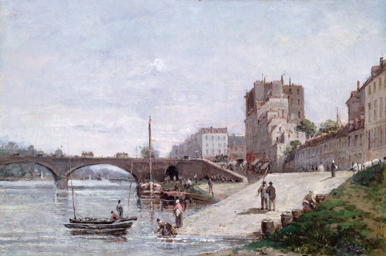 Seinen og havnen i Courbevoie av Gustave Mascart