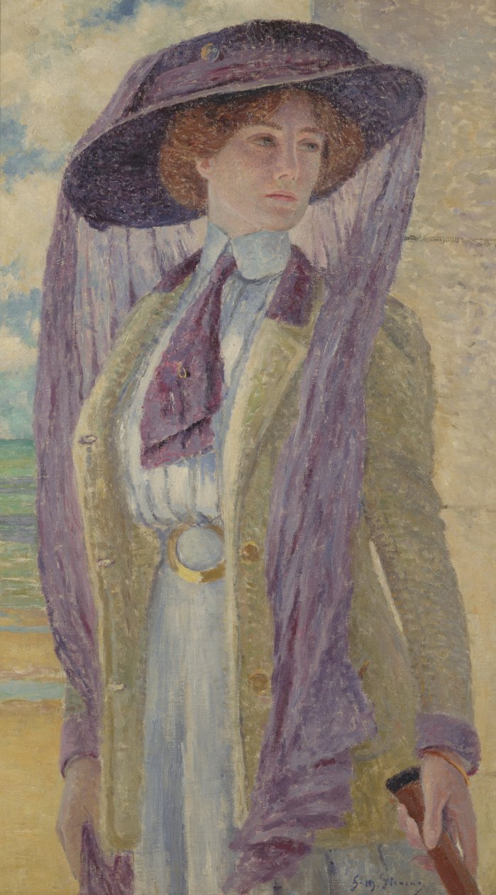 Kvinne med lilla hatt av Gustave Max Stevens