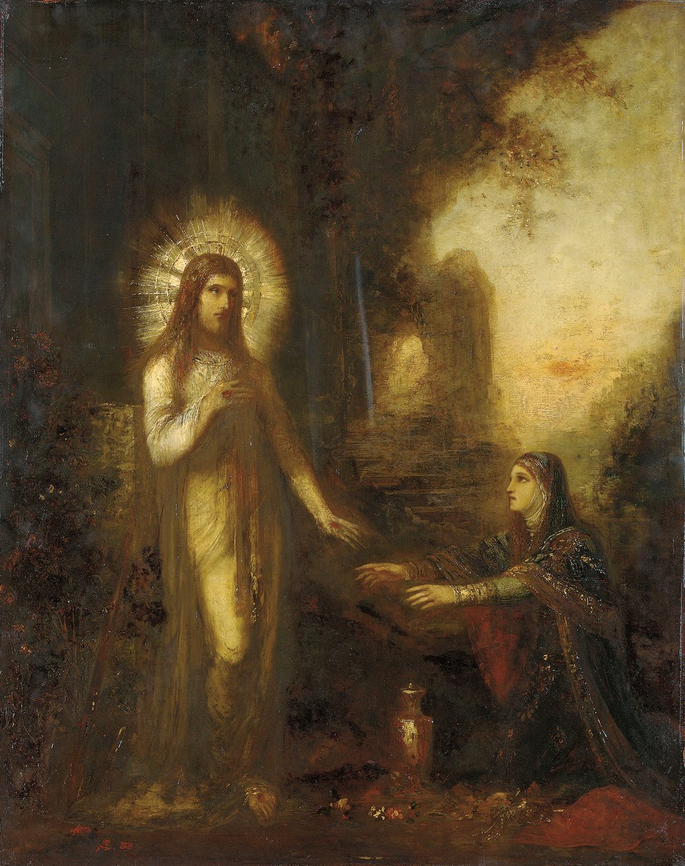 Kristus og Maria Magdalena (Noli Me Tangere) ca. 1889 (olje på panel) av Gustave Moreau