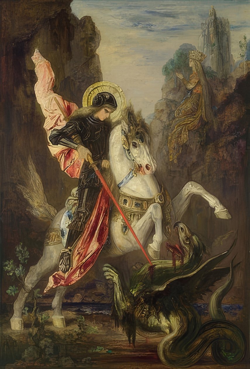 Saint George og dragen. 1889-90 av Gustave Moreau