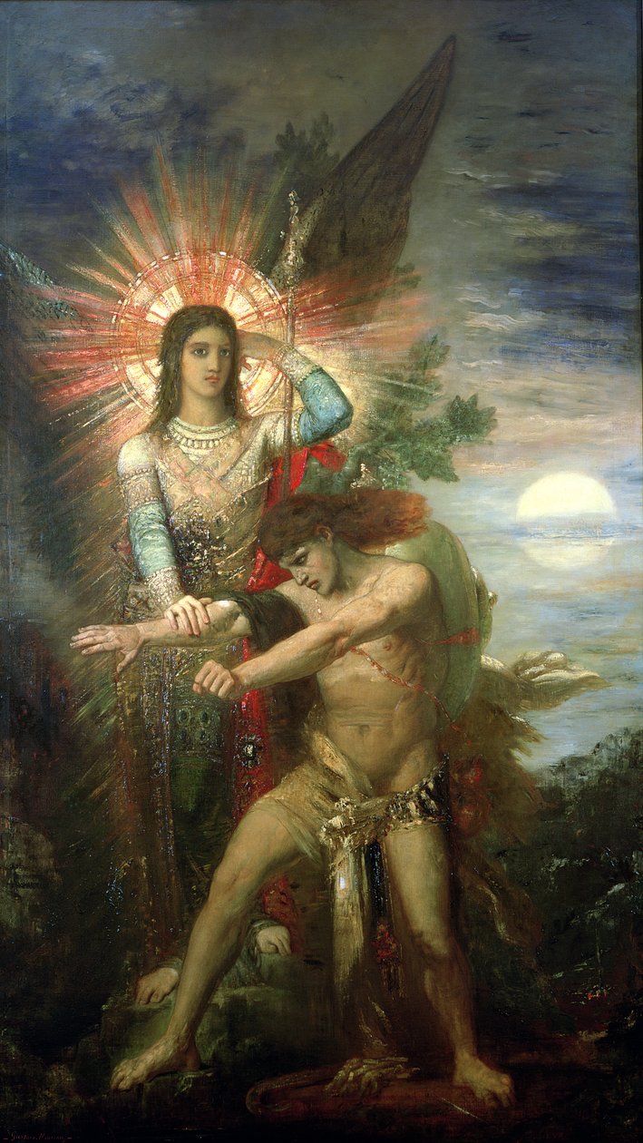 Jakob og engelen, 1878 av Gustave Moreau
