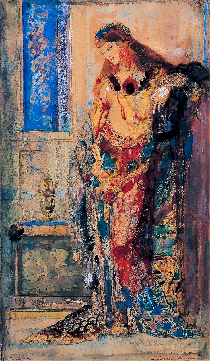 ""Toalettet"" Orientalisme, ung kvinne i negligé - Maleri av Gustave Moreau (1826-1898) 1885-1890 Bridgestone Museum of Art Tokyo, Japan av Gustave Moreau