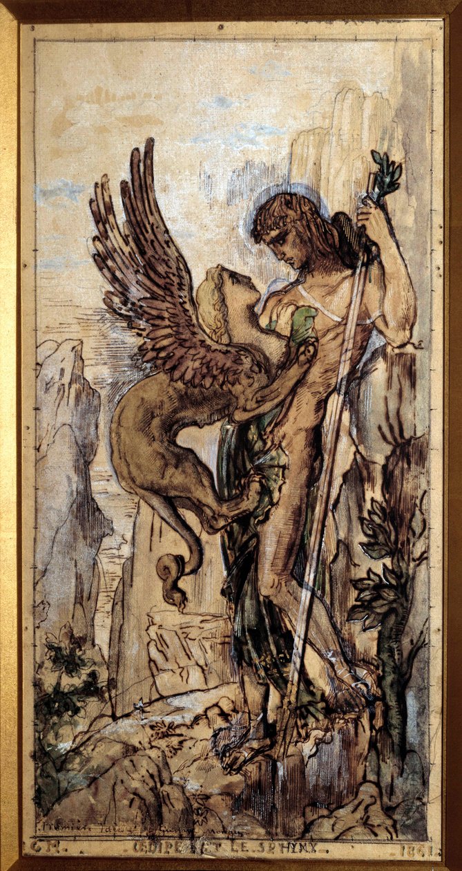 Ødipus og sfinksmaleriet av Gustave Moreau (1826-1898) 1861 Paris. av Gustave Moreau