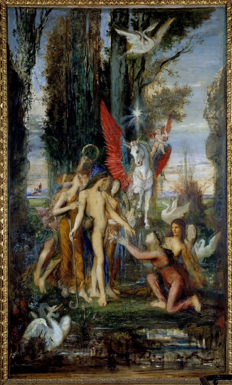 Den greske poeten Hesiode (8. århundre f.Kr.) og musene maleri av Gustave Moreau (1826-1898) 1800-tallet, 263 x 155 cm Paris, Musee Gustave Moreau av Gustave Moreau