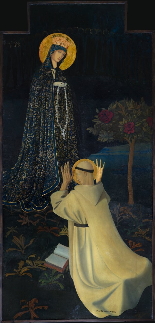 Sognekirke (Saint Martin Parish Church). "Vår Frue mottar rosenkransen fra Saint Dominic". Gustav av ørkenen. 1900. av Gustave Van de Woestyne
