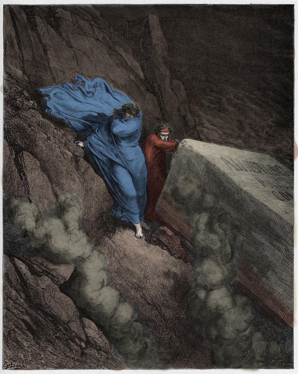 Inferno, Canto 11: Den brennende graven til pave Anastasius II (Anastase II), illustrasjon fra The Divine Comedy av Dante Alighieri, 1885 (digitalt farget gravering) av Gustave after Dore