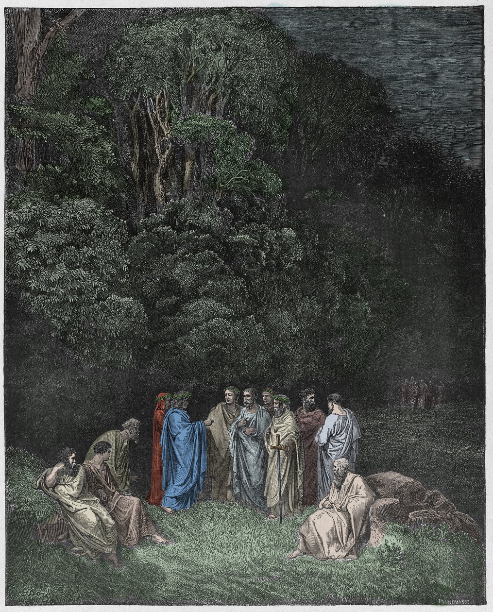 Inferno, Canto 4: Homer, poetene og heltene i Limbo, illustrasjon fra The Divine Comedy av Dante Alighieri, 1885 (digitalt farget gravering) av Gustave after Dore
