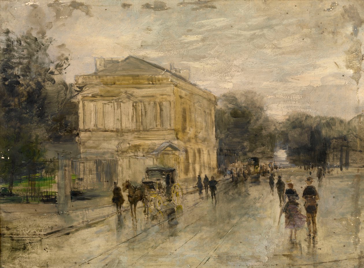 Brussel in the Rain (olje på panel) av Gustave de Duyts