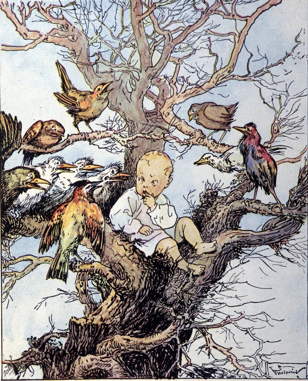 Illustrasjon for «La storia di Peter Pan», fabel av James Matthew Barrie (JM eller J.M. Barrie av Gustavo Gustavino Rosso