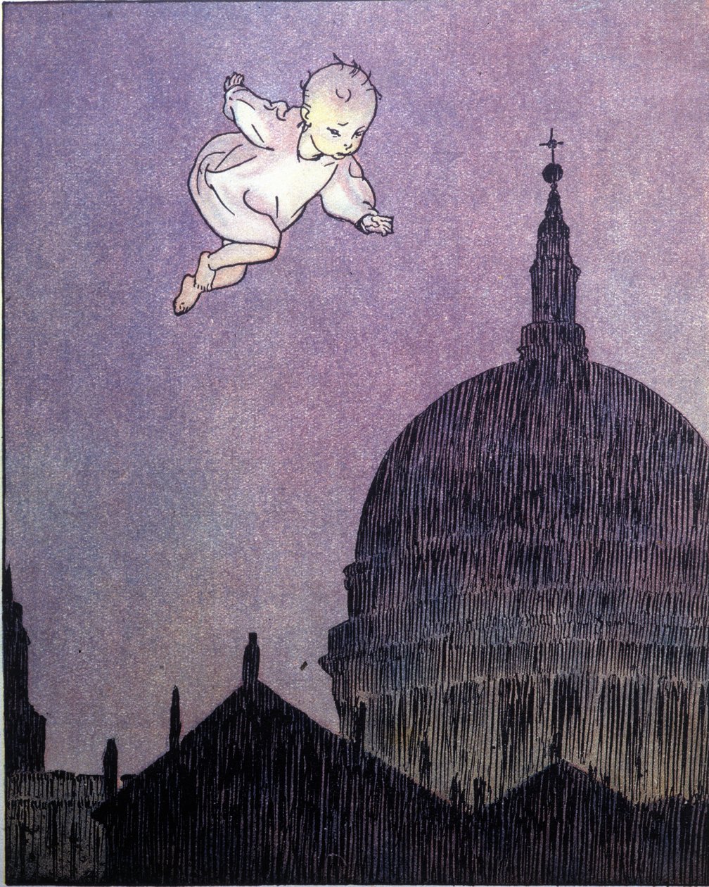 Illustrasjon for «La storia di Peter Pan», fabel av James Matthew Barrie (JM eller J.M. Barrie av Gustavo Gustavino Rosso