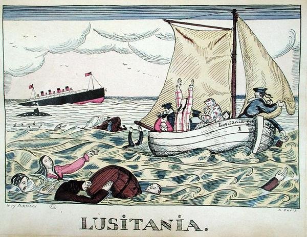 Forliset av Lusitania, 7. mai 1915 (farge litho) av Guy Arnoux