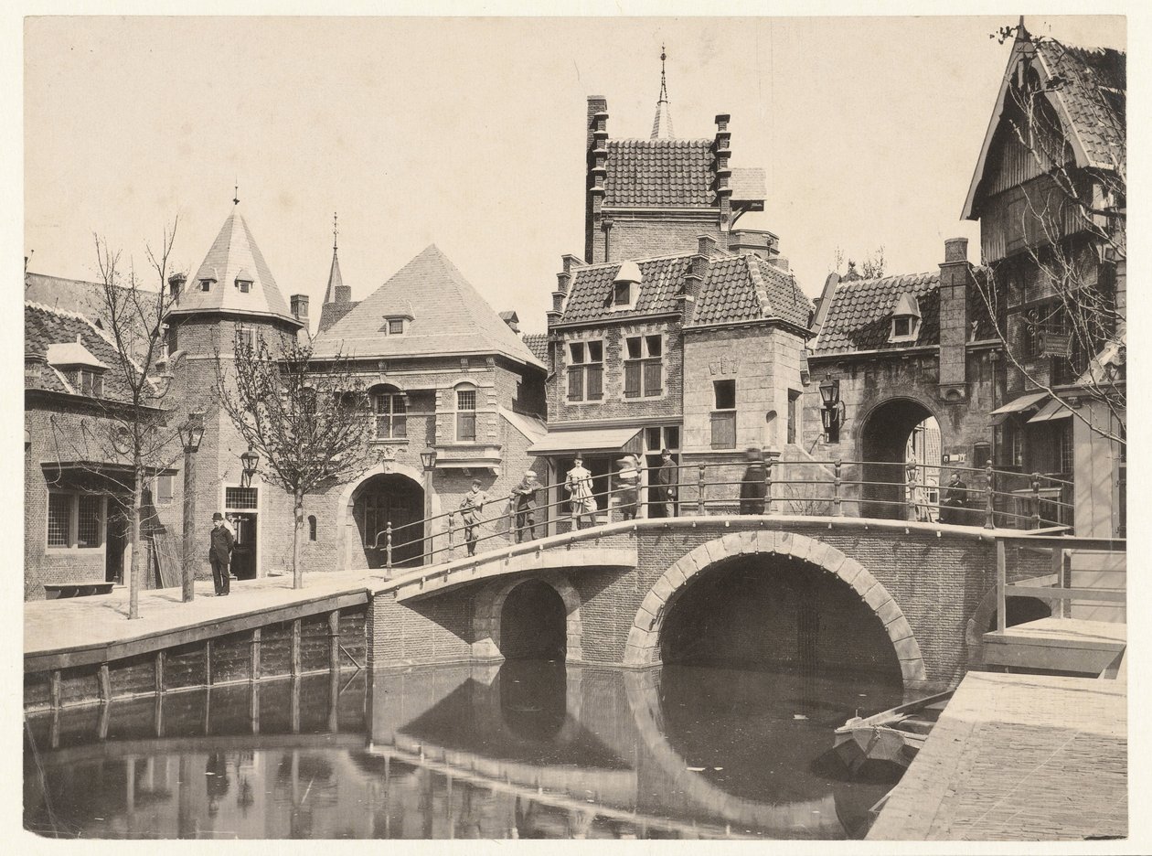 Utsikt over en kanal i Amsterdam under verdensutstillingen i 1895 Amsterdam verdensutstilling 1895 (tittel på objekt) av Guy de Coral and Co.