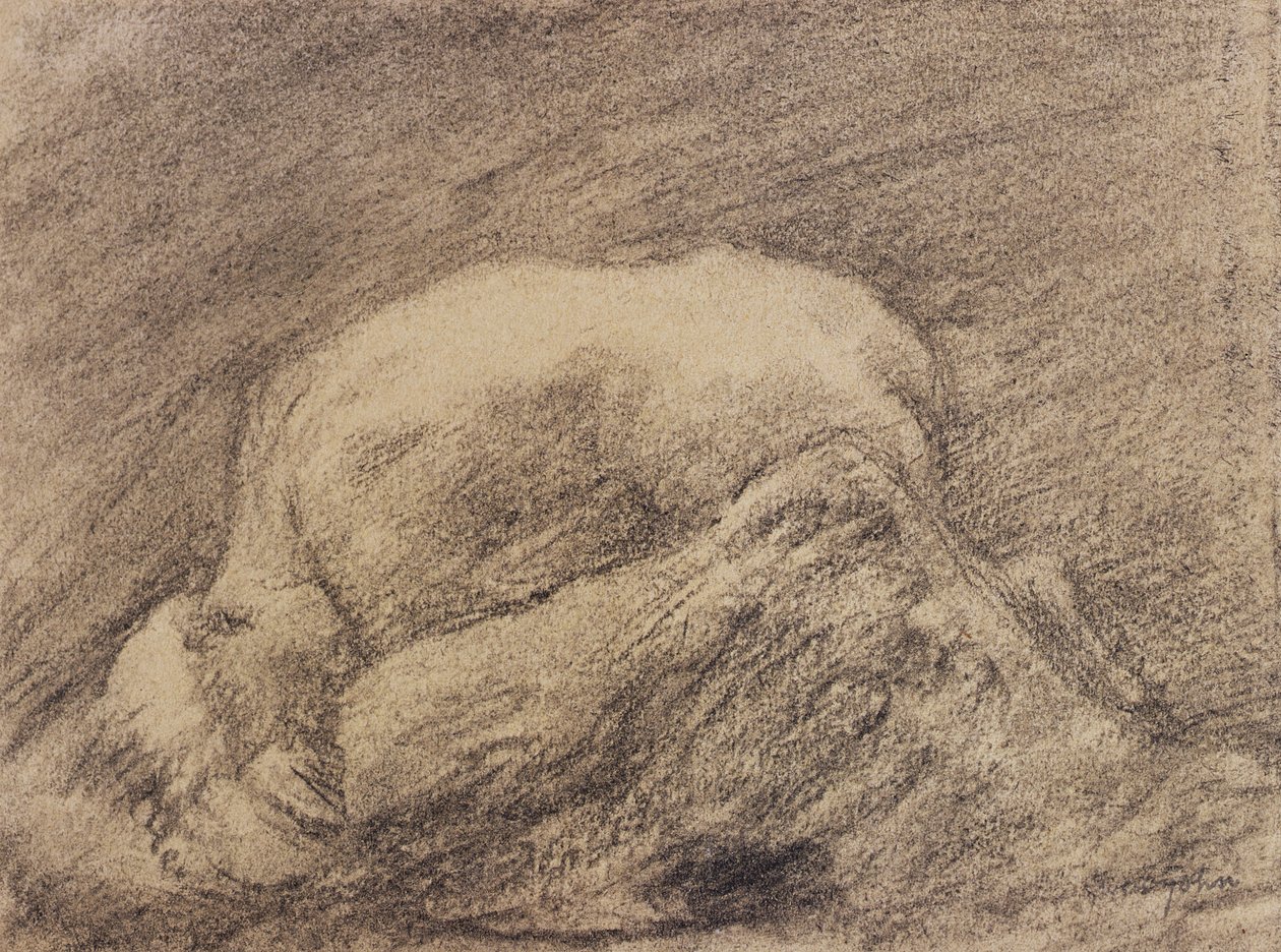 En studie av Rodins Danaid i studioet hans (kull på papir) av Gwen John