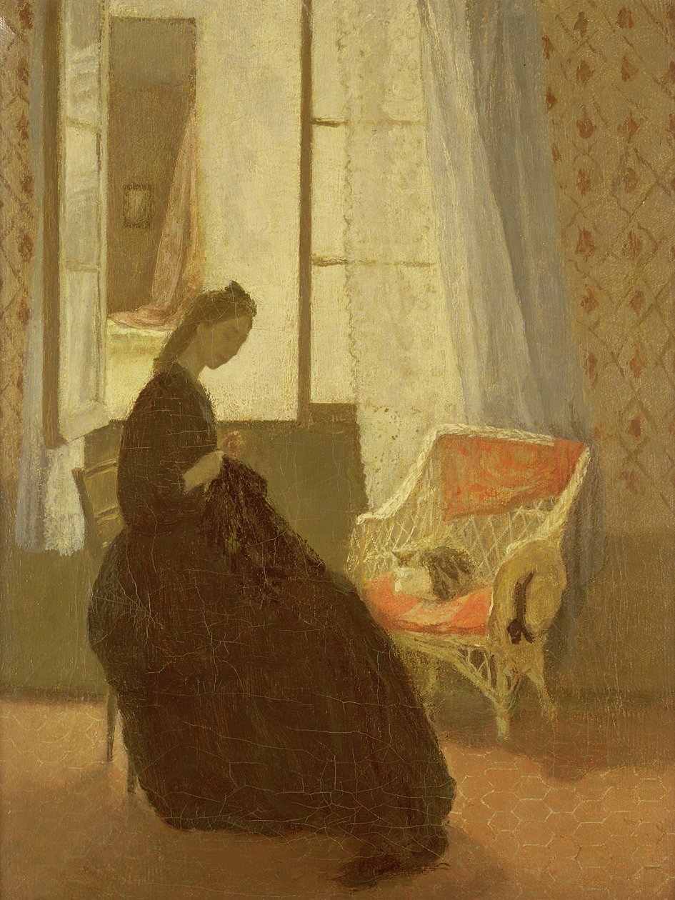Kvinne syr ved et vindu av Gwen John