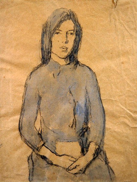 Jente, hender hviler i fanget (blyant og akvarell på papir) av Gwen John