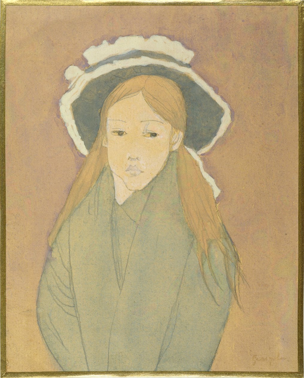 Jente med stor hatt og stråfarget hår, 1910-tallet (wc, gouache og grafitt på papir) av Gwen John