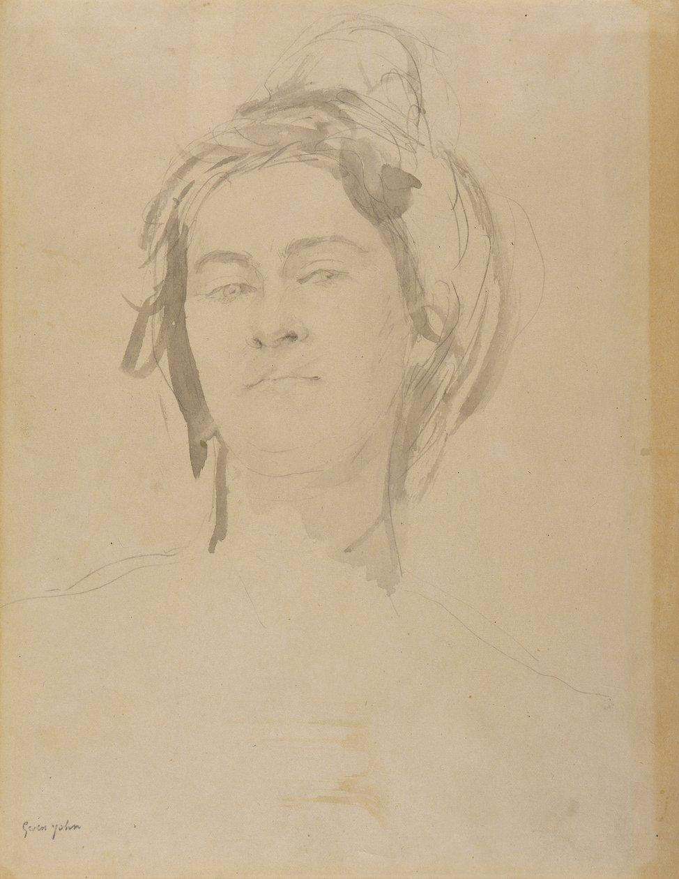 Head of a Young Woman (blyant og vask på papir) av Gwen John