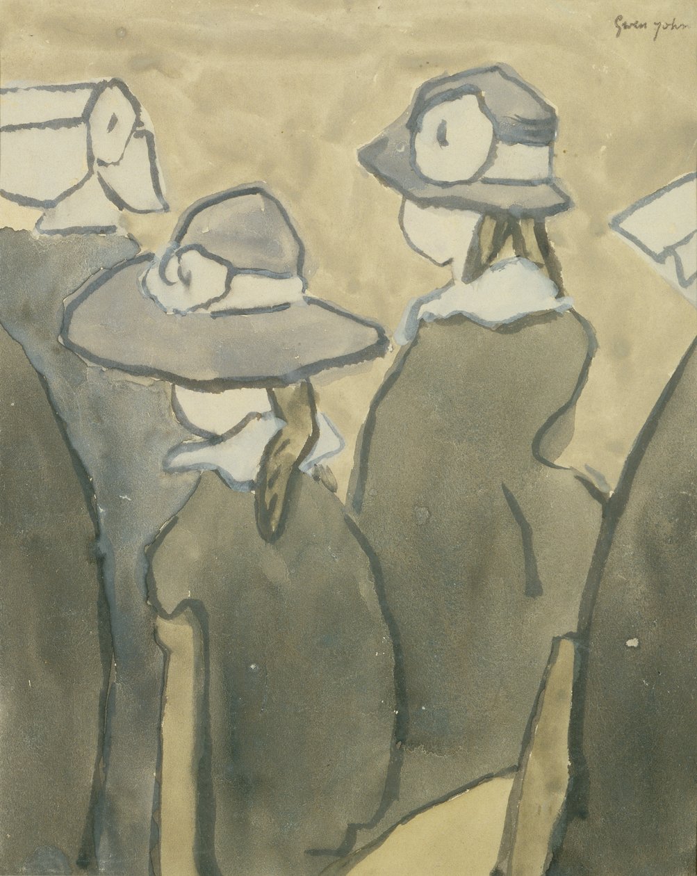 Små jenter i kirken (akvarell på papir) av Gwen John