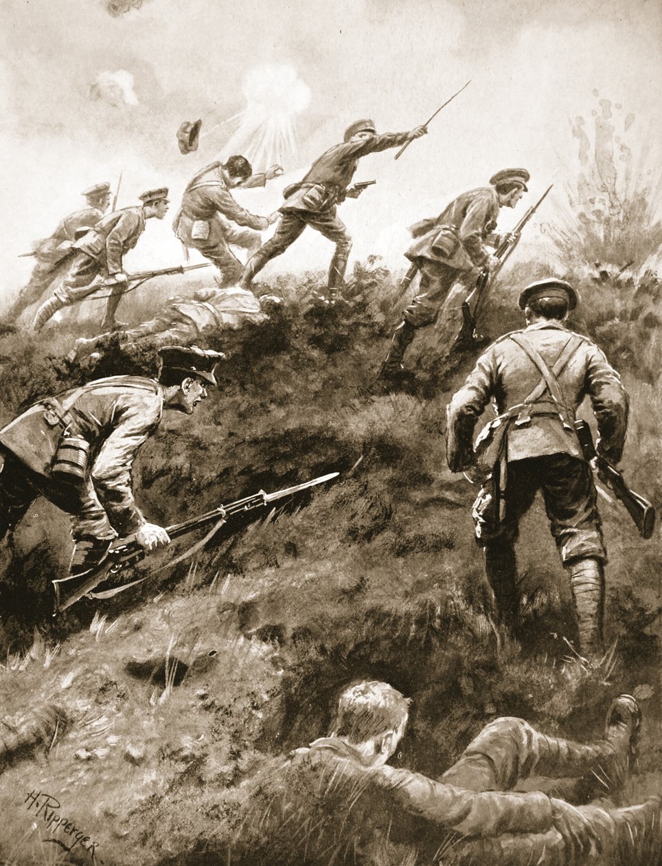 Major (midlertidig oberstløytnant) A.F. Douglas-Hamilton samler sine menn og leder dem fremover, og kontrollerer dermed fiendens fremrykning av H. Ripperger