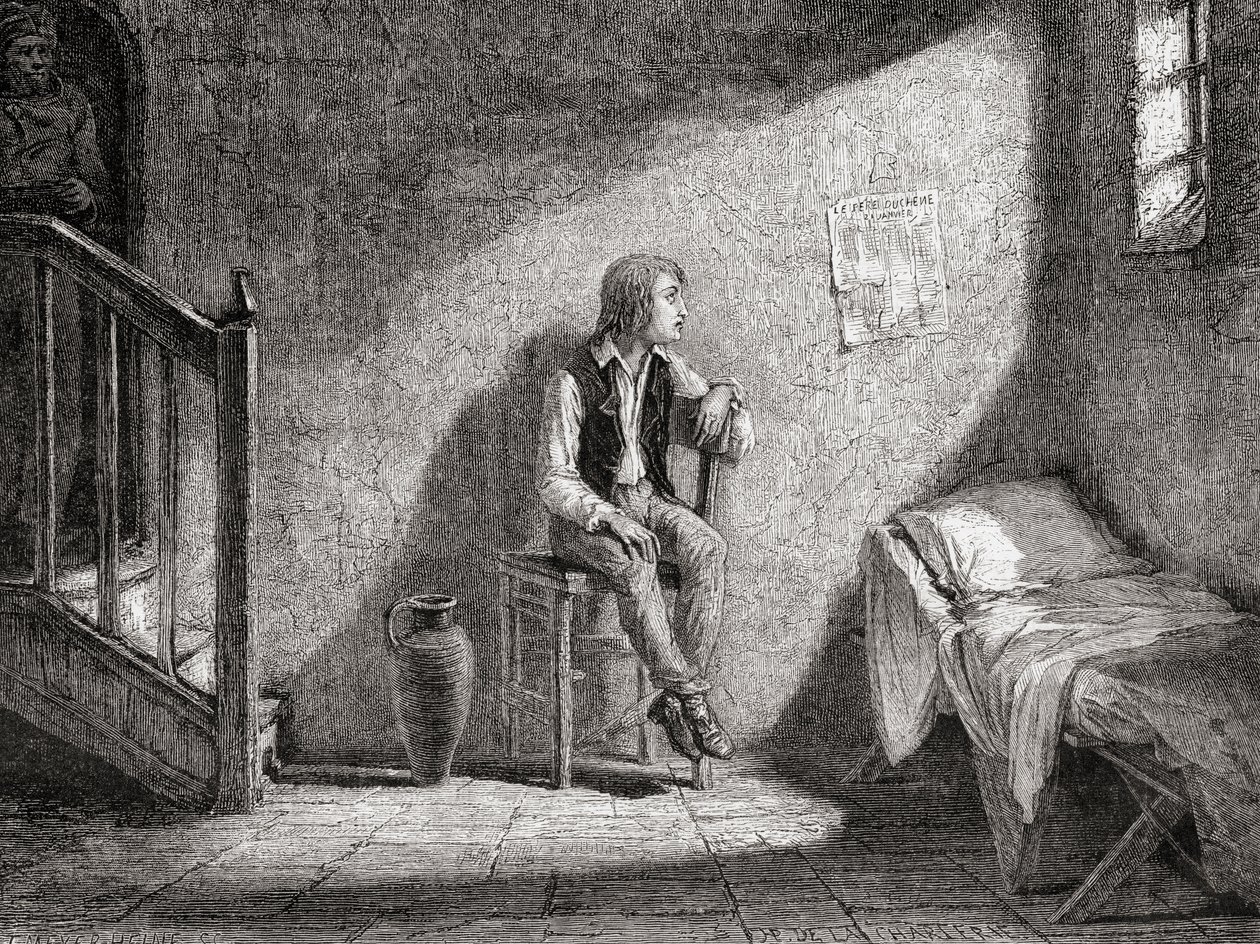 Dauphinen i fangenskap i 1792, gravert av Theodor Meyer-Heine av H. de la Charlerie