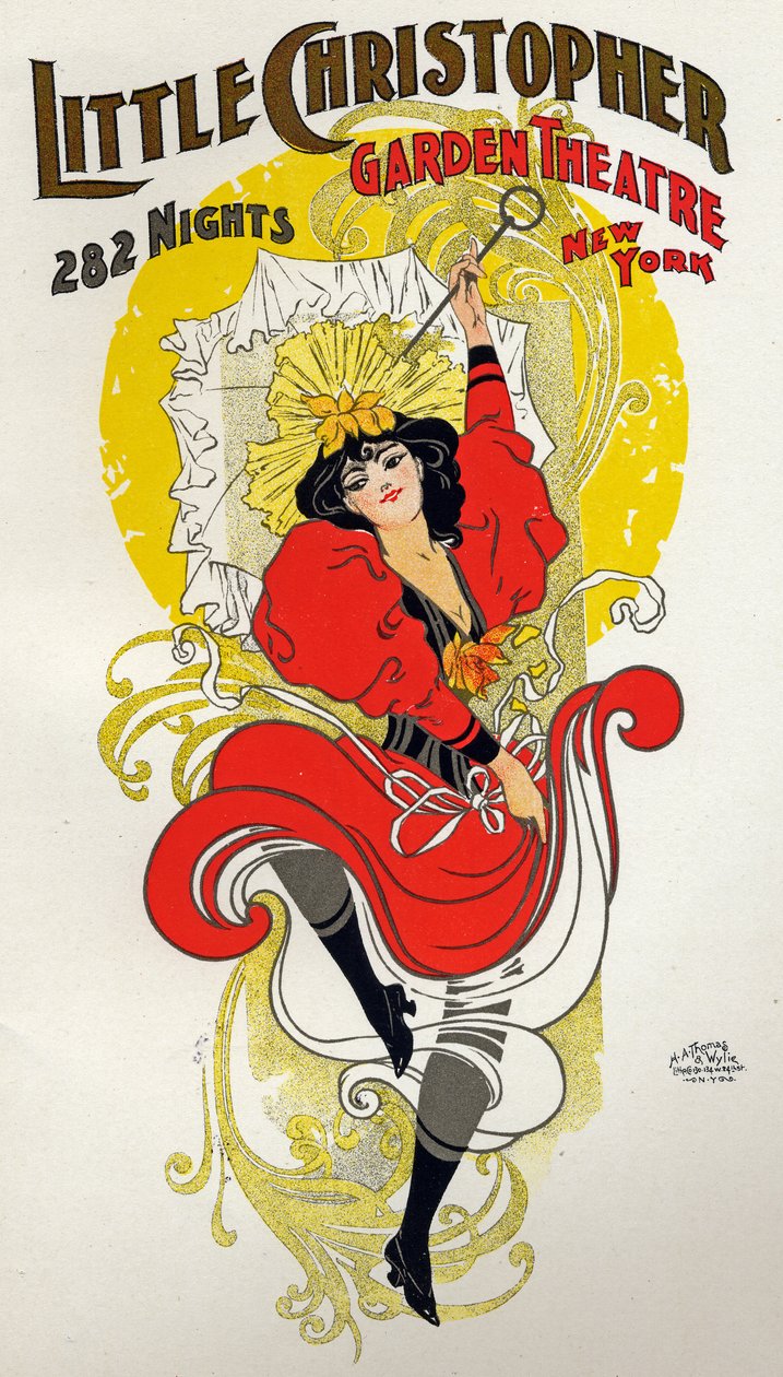 Underholdning. Danse. Cancan danser. Plakat av H.A. Thomas for et show på Little Christopher Theatre, New York, USA, ca. 1895 (plakat) av H.A. Thomas