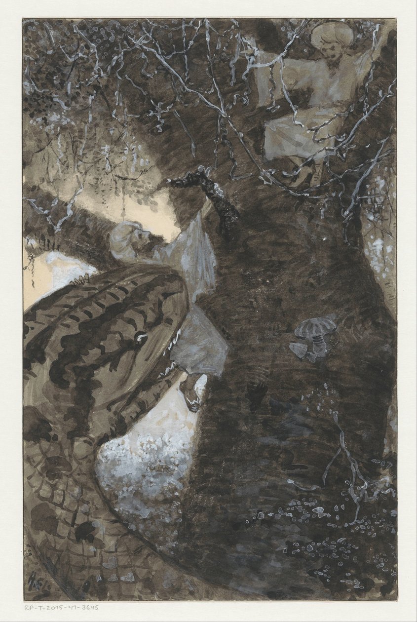 Mannen i treet blir grepet av en slange av H.C. Louwerse (signed by artist)