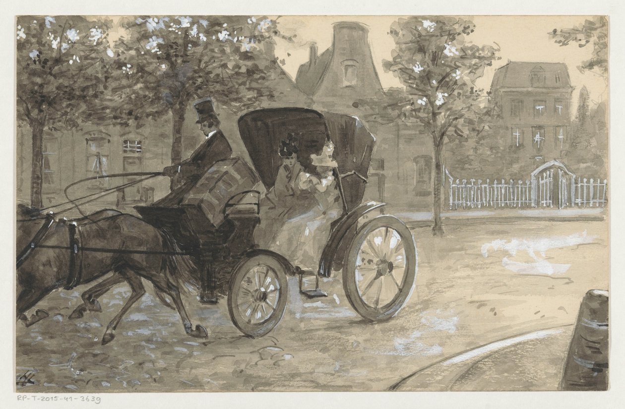 To kvinner i en hestevogn av H.C. Louwerse (signed by artist)