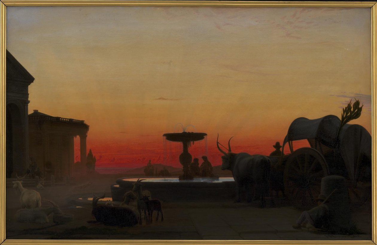 Et torg i Ariccia, Italia. Etter solnedgang av H.J. Hammer