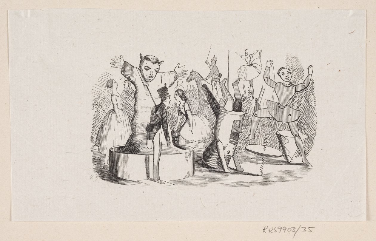 Illustrasjon for "Den standhaftige tinnsoldaten" i H.C. Andersen, "Eventyr og historier", bind 1 av H.P. Hansen