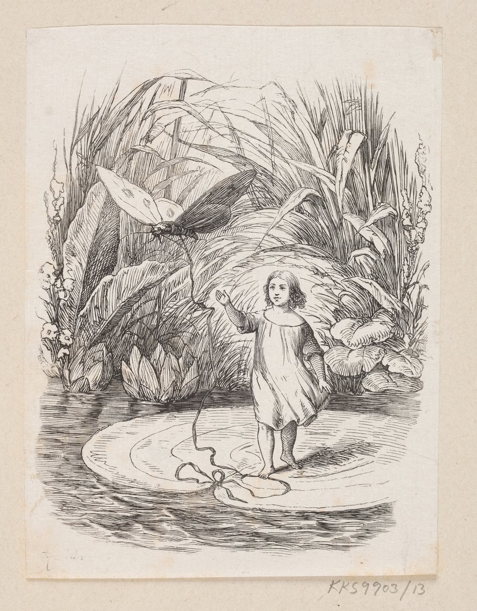 Illustrasjon til «Tommelise» i H.C. Andersen, "Eventyr og historier", bind 1 av H.P. Hansen
