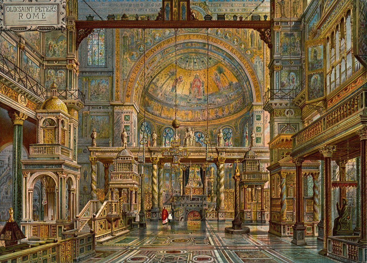 'Restaurering av den gamle Peterskirken, Roma', 1907. av HW Brewer