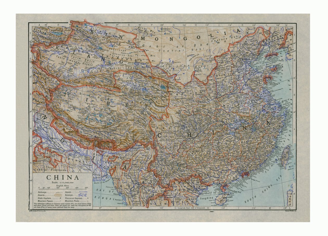 Kart over Kina, c1910 av HW Cribb