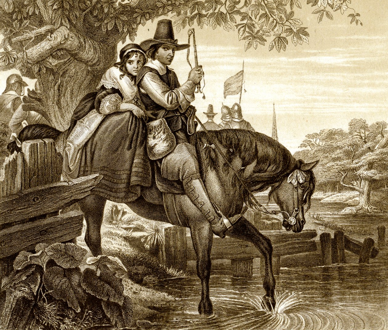 Charles II i forkledning hjalp til med sin flukt av Jane Lane, 1651, 1800-tallet. av H. Bourne