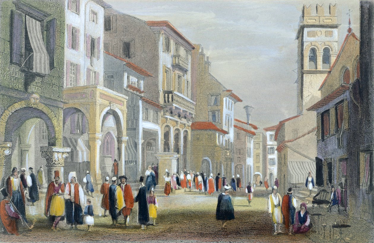 The Royal Road, Korfu (farget gravering) av H. E. Allen