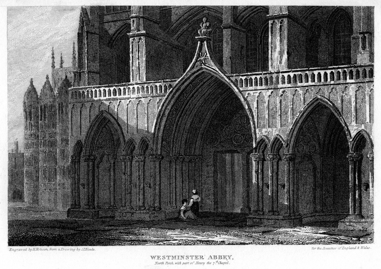 Nord veranda med en del av Henry VII Chapel, Westminster Abbey, London, 1815. av H. Hobson