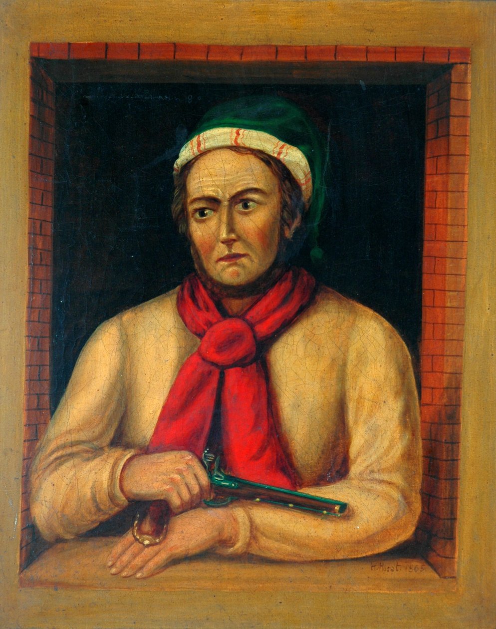 Mann med en pistol ser ut av et vindu, 1865 av H. Hurst