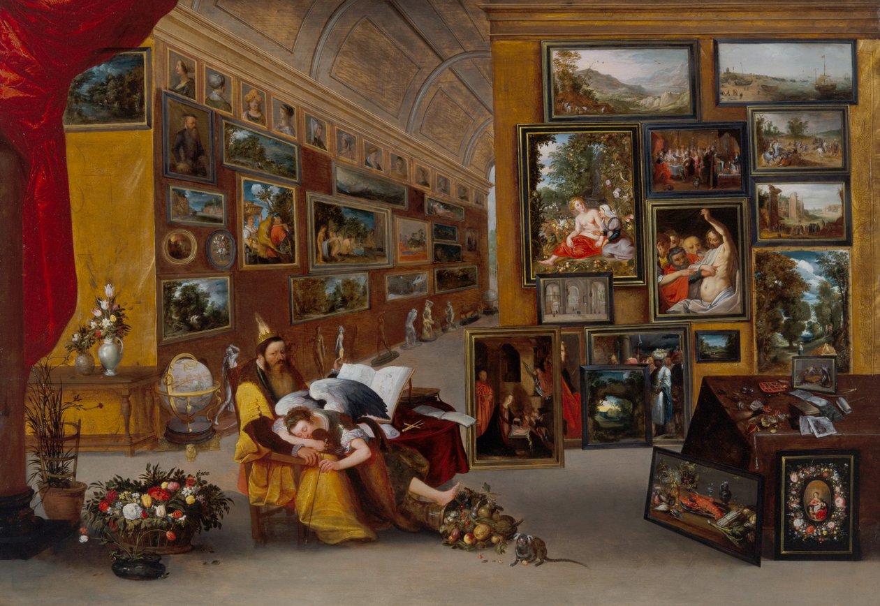 Interiøret i et bildegalleri med allegoriske bilder av H. II & Brueghel Jan I (1568 1625) Francken